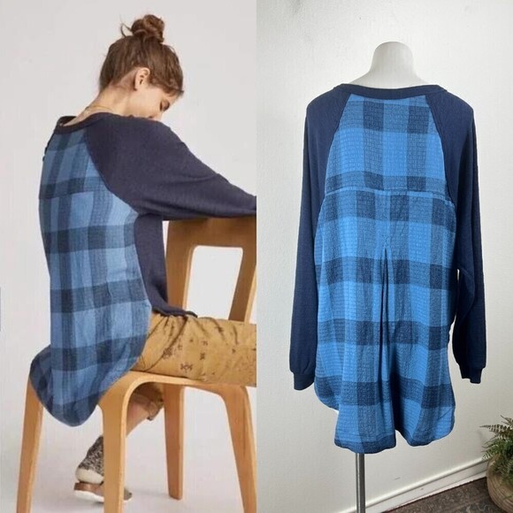 Pilcro Womens Size L Blue Plaid Cotton High Low Pullover NEW Tunic Sweatshirt - Picture 15 of 15